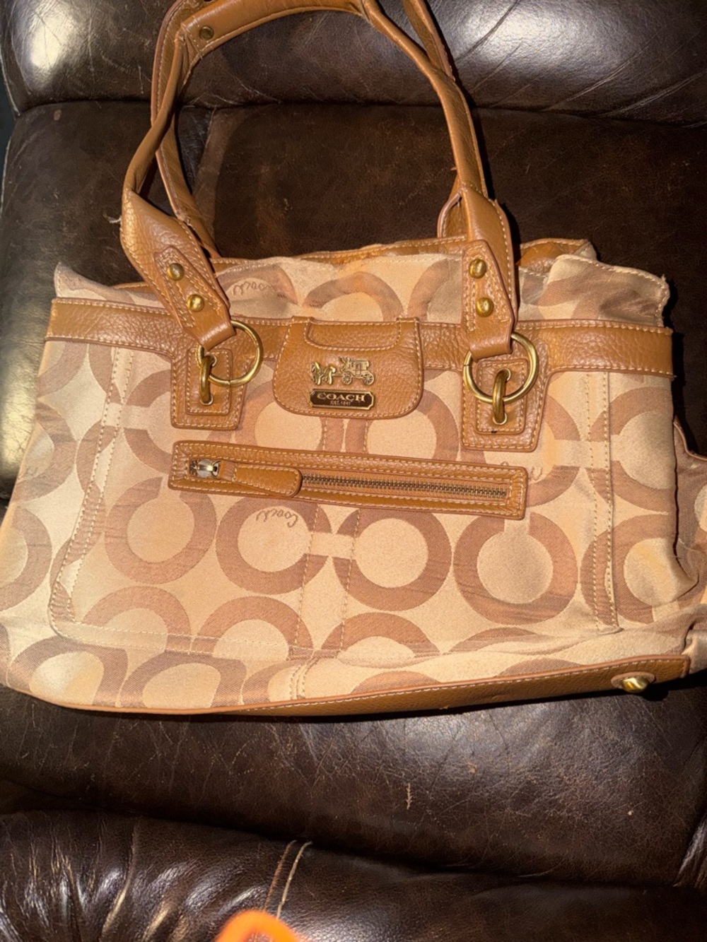 Coach Tan & Cream Signature Canvas Tote